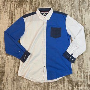 MENS COLORBLOCK PIQUE COTTON L/S BUTTON UP